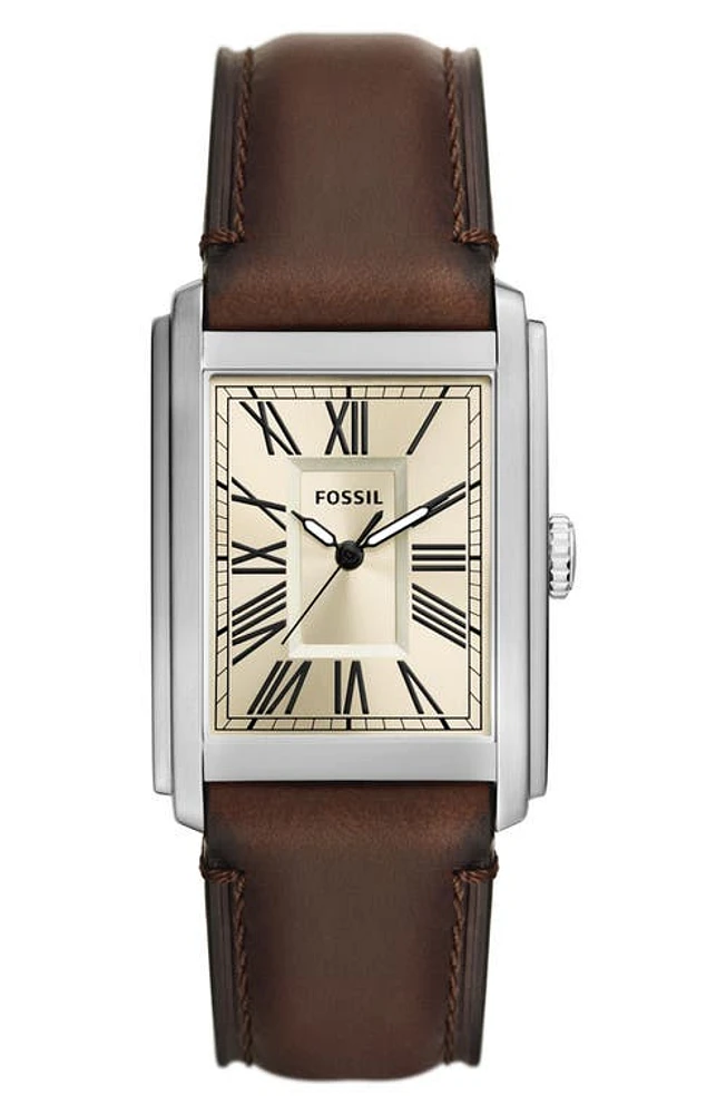 Fossil Carraway Leather Strap Watch, 30mm in Brown/Silver at Nordstrom