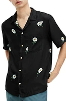 AllSaints Daisical Floral Relaxed Fit Camp Shirt Jet Black at Nordstrom,