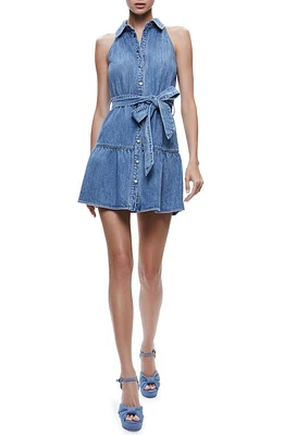 Alice + Olivia Miranda Sleeveless Denim Minidress Albee Vintage Blue at Nordstrom,