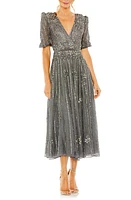 Mac Duggal Sequin Embellished Puff Sleeve Cocktail Dress Pewter at Nordstrom,