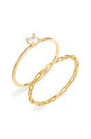 Argento Vivo Sterling Silver Set of Two Rings in Gold at Nordstrom, Size 6