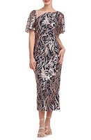 JS Collections Merlina Sequin Embroidered Cocktail Midi Dress Navy Rose Gold at Nordstrom,