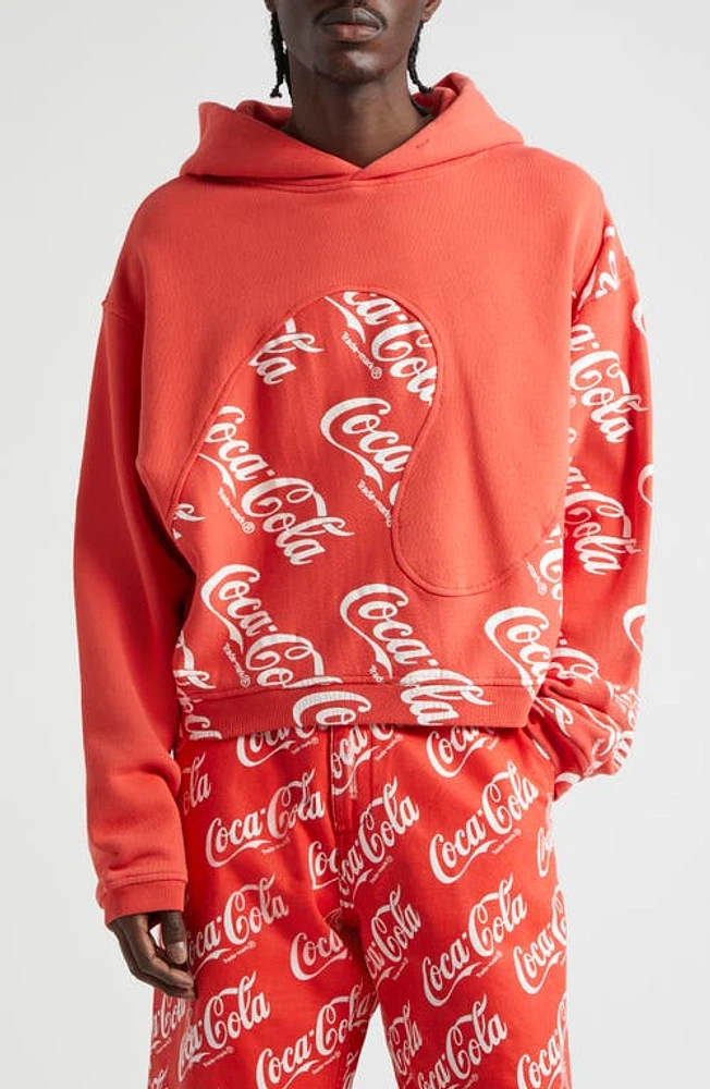 ERL Coca-Cola Swirl Cotton Hoodie Red at Nordstrom,