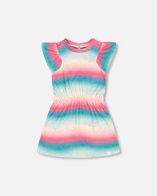 Deux Par Deux Girl's French Terry Dress Printed Tie Dye Waves at Nordstrom