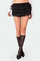 EDIKTED Unicorn Layered Ruffle Lace Shorts Black at Nordstrom,