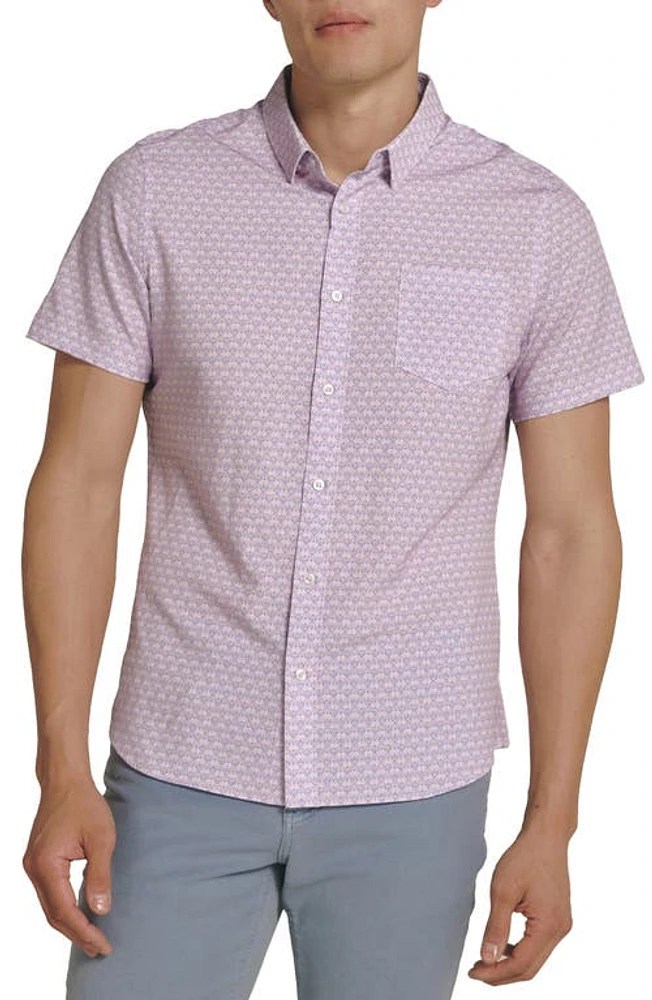 7 Diamonds Layne Geo Print Short Sleeve Performance Button-Up Shirt Dusty Rose at Nordstrom,