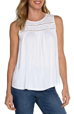 Liverpool Los Angeles Embroidered Sleeveless Top White W/White Embroidery at Nordstrom,