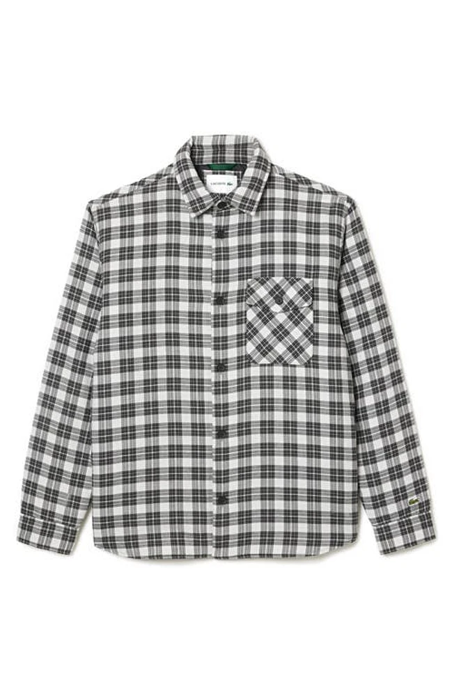 Lacoste Plaid Flannel Button-Up Overshirt Kbr Noir/Multico at Nordstrom,