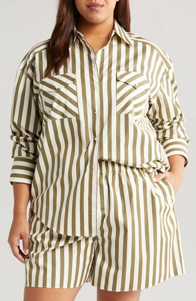 Nordstrom Stripe Pocket Button-Up Shirt Olive Burnt Cabana at Nordstrom,