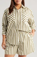 Nordstrom Stripe Pocket Button-Up Shirt Olive Burnt Cabana at Nordstrom,