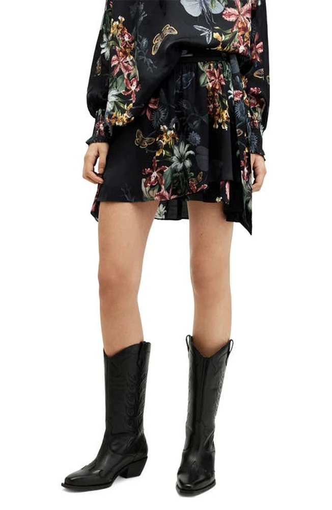 AllSaints Maria Sanibel Floral Print Layered Skirt Black at Nordstrom, Us