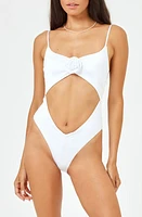 LSPACE Sierra Cutout Rose Appliqué One-Piece Swimsuit White at Nordstrom,