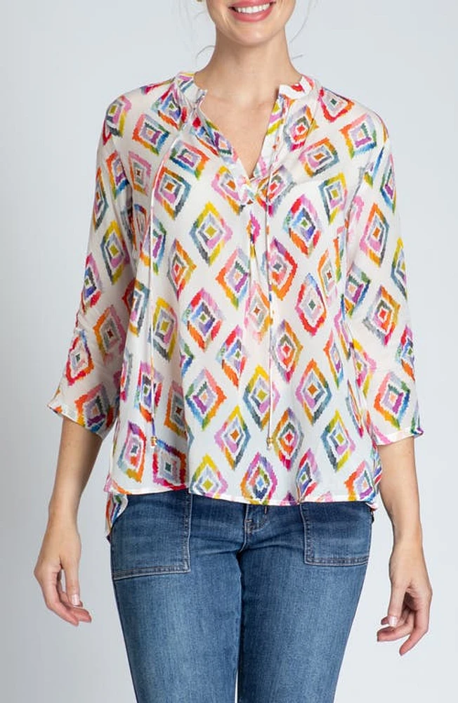 APNY Print Tassel Split Neck Chiffon Top in Pink Multi at Nordstrom, Size X-Large