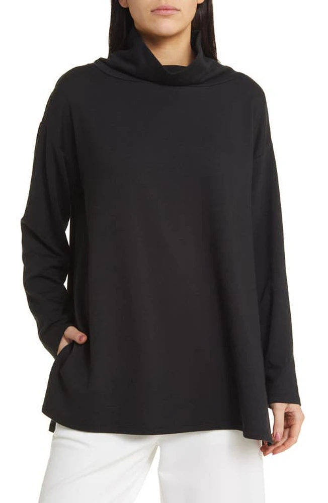 Eileen Fisher Cowl Neck Long Sleeve Tunic Black at Nordstrom,