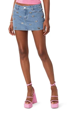 EDIKTED Elysse Embellished Denim Miniskirt in Blue at Nordstrom, Size Small