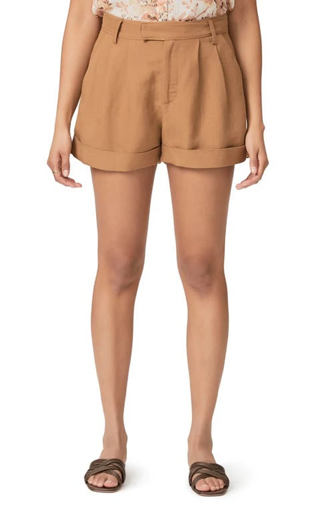 PAIGE Bistro Linen Blend Cuff Shorts Teak at Nordstrom,