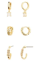 BP. 14K Gold Dipped & Cubic Zirconia 3-Pair Huggie Earrings at Nordstrom