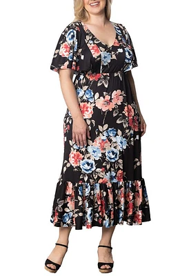 Kiyonna Madrid Floral Flutter Sleeve Maxi Dress at Nordstrom,