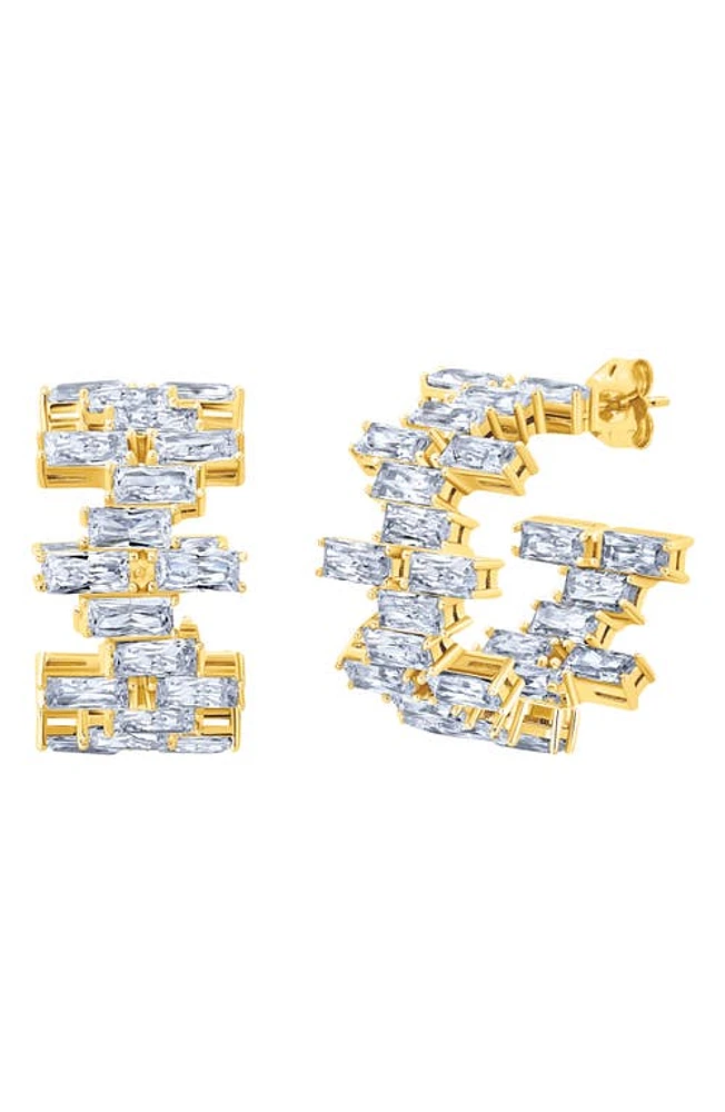 Crislu Baguette Cut Cubic Zirconia Huggie Hoop Earrings in Gold at Nordstrom