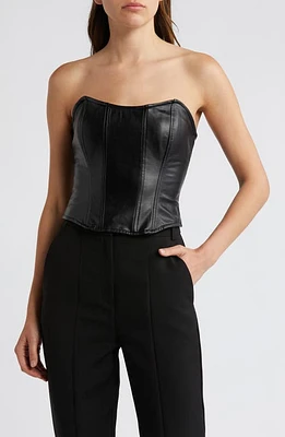 Topshop Faux Leather Strapless Corset Crop Top in Black at Nordstrom, Size 4 Us