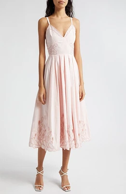 Cinq à Sept Maude Braid Detail Cotton Midi Dress Icy Pink at Nordstrom,