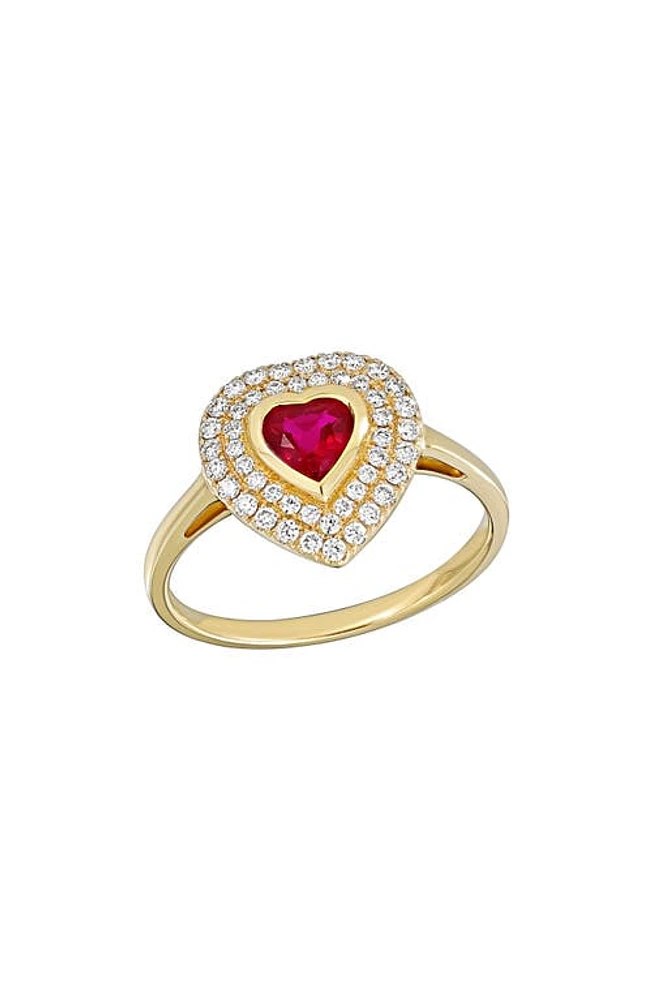 Bony Levy Ruby Heart & Diamond Halo Ring in 18K Yellow Gold at Nordstrom, Size 6.5