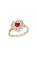 Bony Levy Ruby Heart & Diamond Halo Ring in 18K Yellow Gold at Nordstrom, Size 6.5