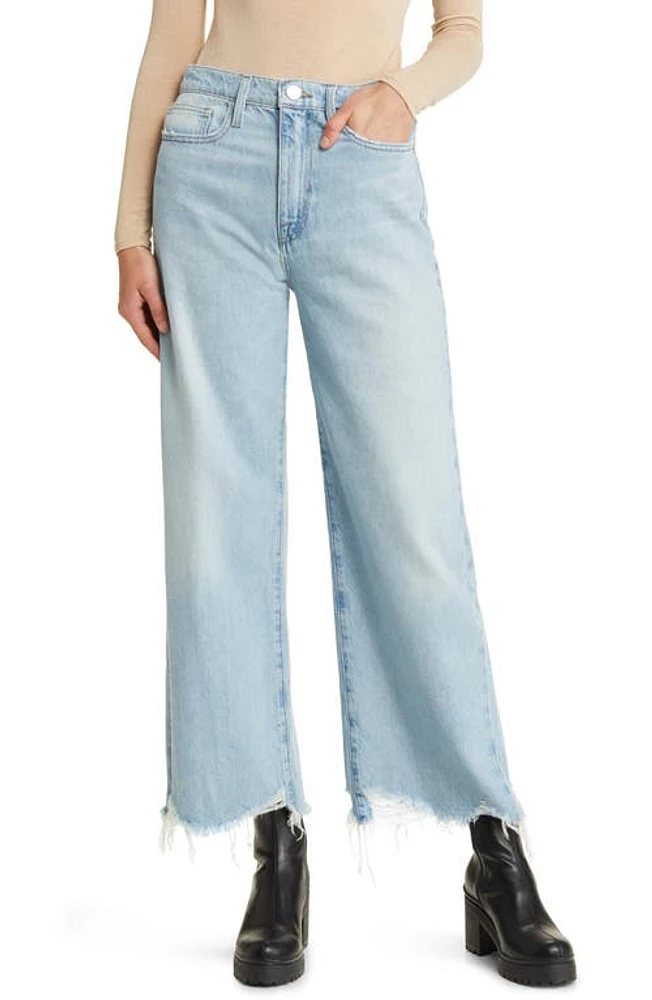 FRAME Le Jane Wide Leg Frayed Crop Jeans Calm Waters Chew at Nordstrom,