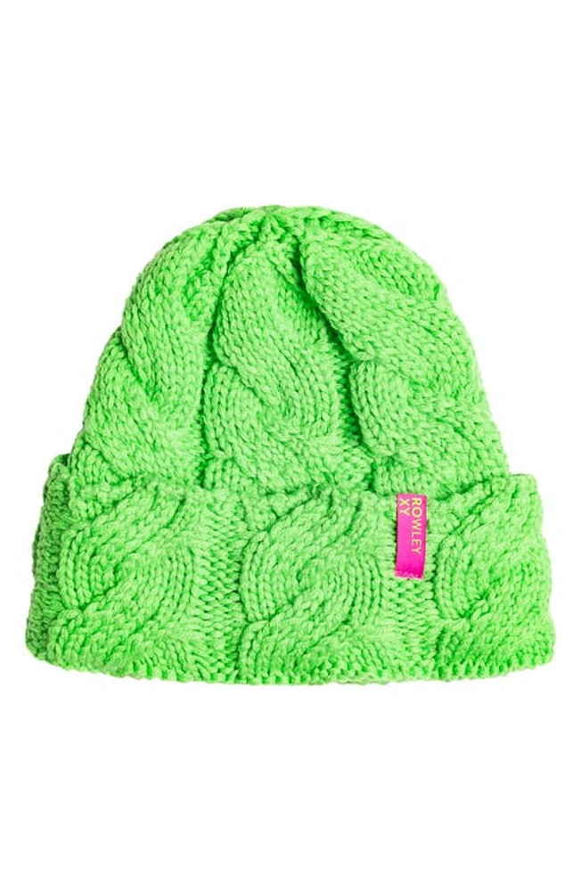 Roxy x Rowley Cable Stitch Beanie in Green Flash at Nordstrom