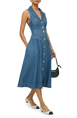 Reformation Ellison Sleeveless Button-Front Denim Midi Dress Laguna at Nordstrom,