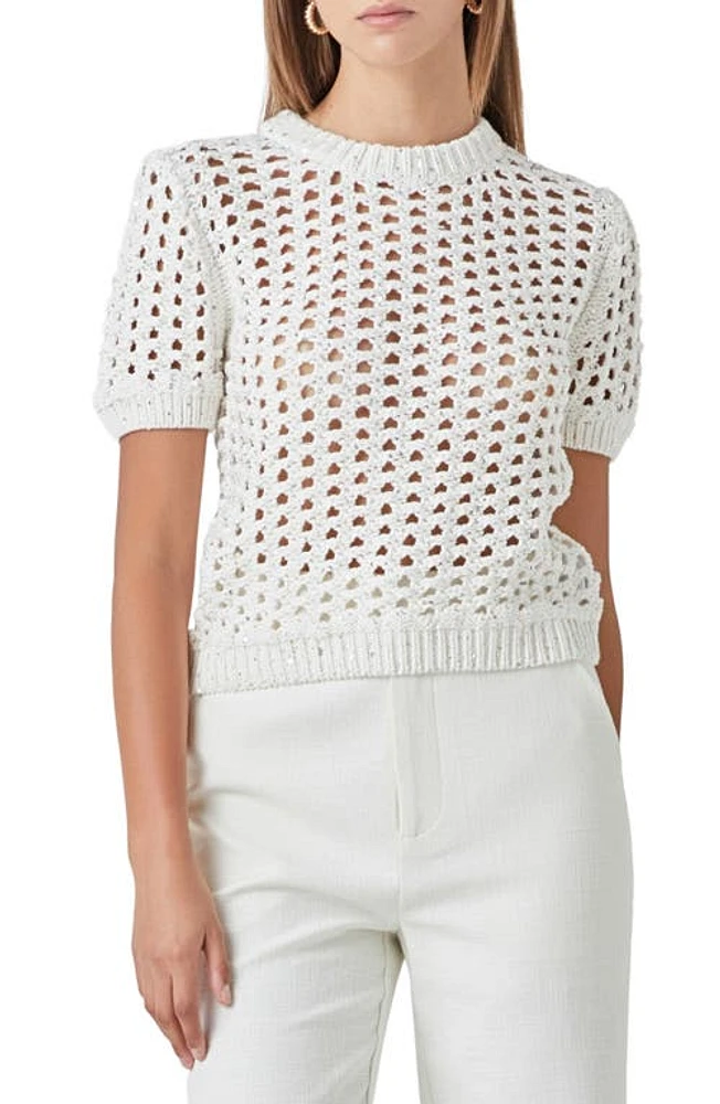 Endless Rose Sequin Open Stitch Sweater in White at Nordstrom, Size Medium