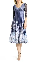 Komarov Floral Print Charmeuse & Lace Cocktail Midi Dress Midnight Thistle at Nordstrom,