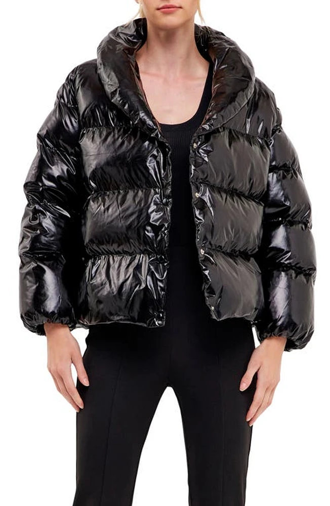 Endless Rose Belted Puffer Jacket Black at Nordstrom,