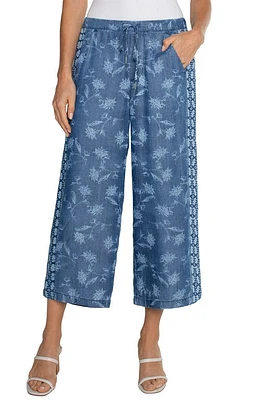 Liverpool Los Angeles Floral Print Wide Leg Crop Pants Indigo at Nordstrom,