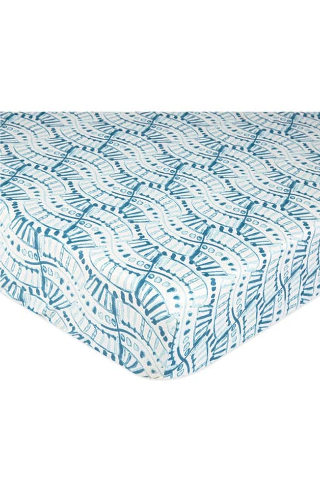 CRANE BABY Cotton Sateen Fitted Crib Sheet in Blue Print at Nordstrom