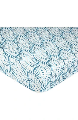 CRANE BABY Cotton Sateen Fitted Crib Sheet in Blue Print at Nordstrom