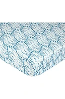 CRANE BABY Cotton Sateen Fitted Crib Sheet in Blue Print at Nordstrom