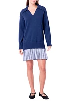 English Factory Mixed Media Long Sleeve Minidress at Nordstrom,