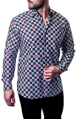 Maceoo Fibonacci Skull Square Multi Button-Up Shirt Blue/purple at Nordstrom,