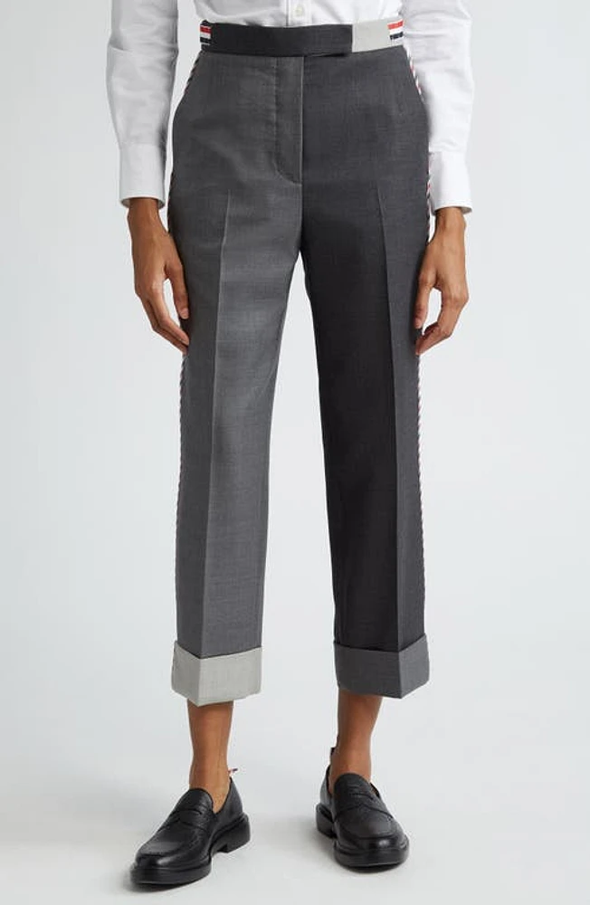 Thom Browne Fun-Mix Contrast Panel Cuff Hem Wool Trousers Dark Grey at Nordstrom, Us