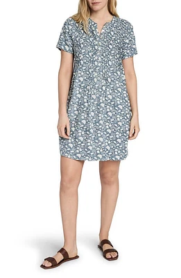 Faherty Gemina Print Pintuck Linen Blend Dress Indigo Echo at Nordstrom,