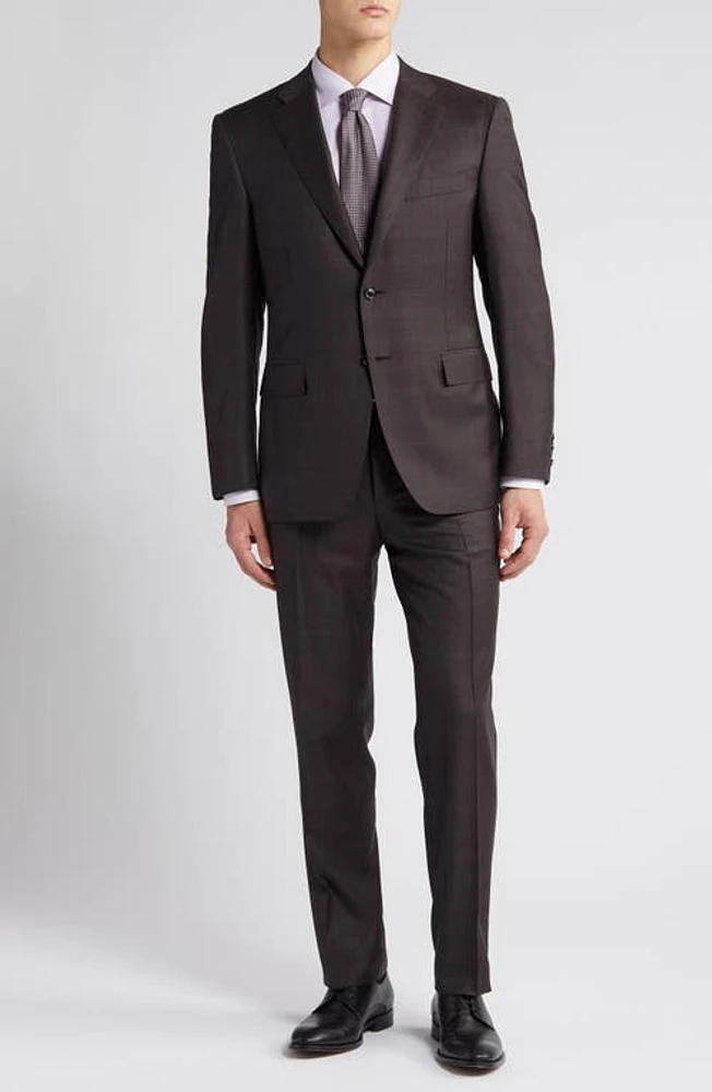 Canali Siena Regular Fit Brown Plaid Wool Suit at Nordstrom, Us