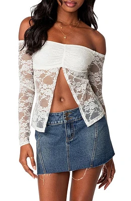 EDIKTED Odessa Split Front Off the Shoulder Lace Top White at Nordstrom,