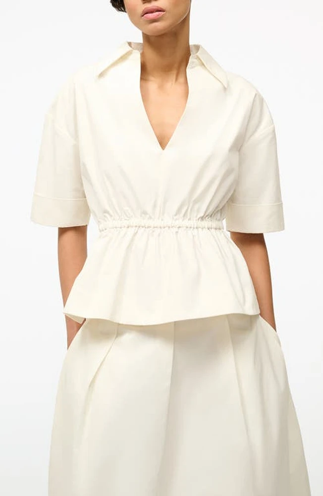 STAUD Bristol Stretch Cotton Peplum Top Ivory at Nordstrom,