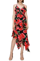 MELLODAY Floral Ruffle Midi Dress Black at Nordstrom,