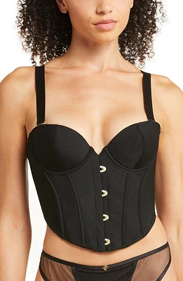 Bluebella Jean Satin & Mesh Underwire Convertible Corset Black at Nordstrom,