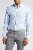 Scott Barber Check Stretch Cotton Button-Down Shirt Aqua at Nordstrom,