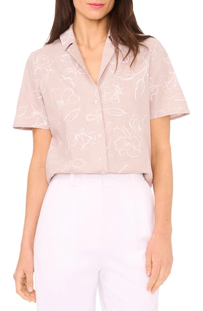 halogen(r) Short Sleeve Button-Up Camp Shirt Oxford Beige at Nordstrom,