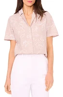 halogen(r) Short Sleeve Button-Up Camp Shirt Oxford Beige at Nordstrom,