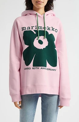 Marimekko Luuppi Unikko Oversize Graphic Hoodie Light Pink Dark Green at Nordstrom,